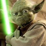 Yoda with a lightsaber from Star Wars